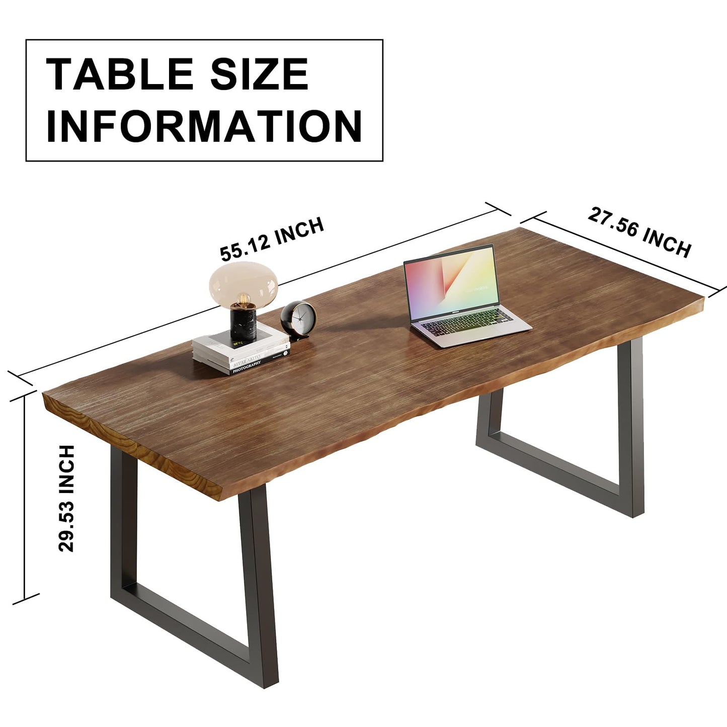 QZYJKJ 55inch Solid Wood Computer Desk Large Office Desk Home Simple Modern Long Desk Study Writing Desk Dining Table for Home Office