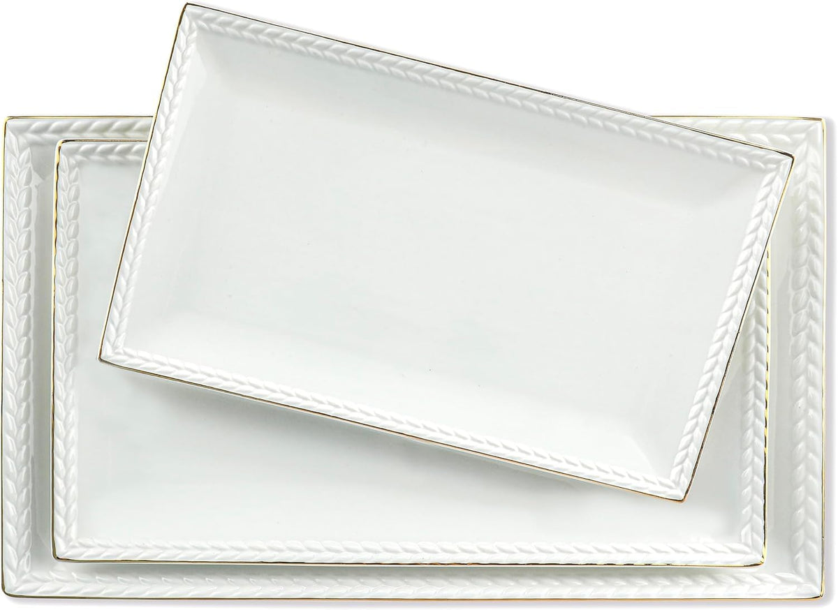 Kassel Ceramic Serving Platter Set | 16”/14”/12” Rectangular Serving Trays for Entertaining at Parties and Weddings | Oven Safe Extra Large Serving Trays for Tacos, Steak, and Cake