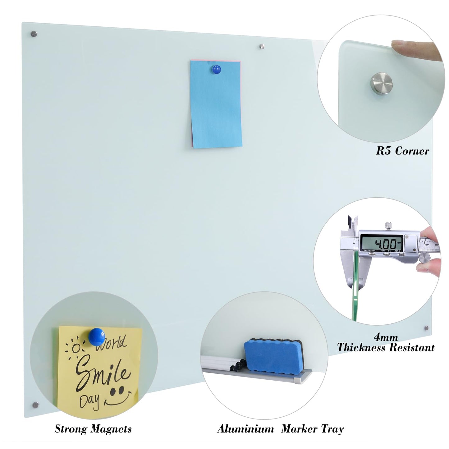 JYYPWB Magnetic Large Glass Board 72"x 48" Dry Erase Writing Board Premium Tempered Glassboard Frameless Message Board with Full Accessories Wall Mounted White Board