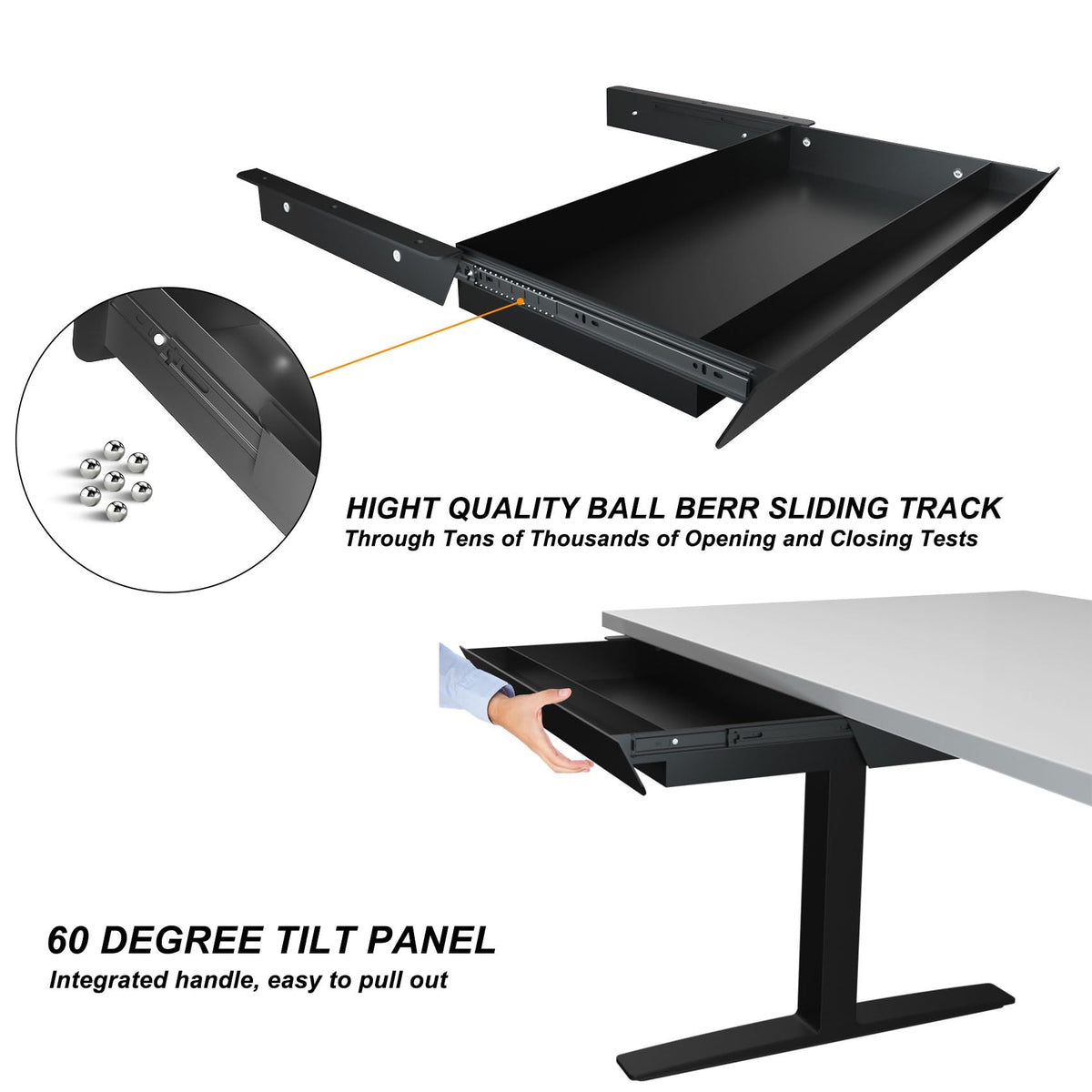 Gaxomo Large Under Desk Mounted Sliding Drawer with Pencil Tray and 60 Degree Tilt Panel to Pull Out, 22'' Long & 13'' deep Large Storage Organizer for Sit Stand Workstation