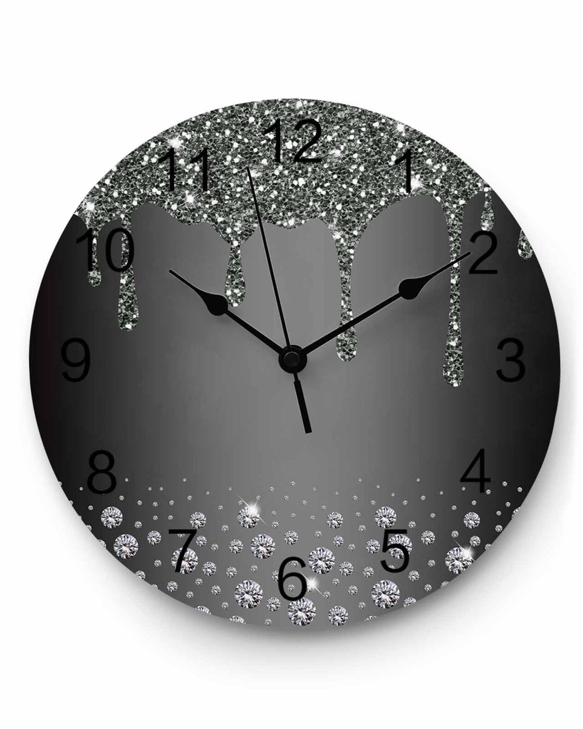 LooPoP Wall Clock Black Diamond Clocks PVC Silent Non-Ticking Battery Operated Decorative Luxury Bling Water Drop Round Clock for Home Living Room Kitchen Bedroom Office School Wall Decor 10 Inch