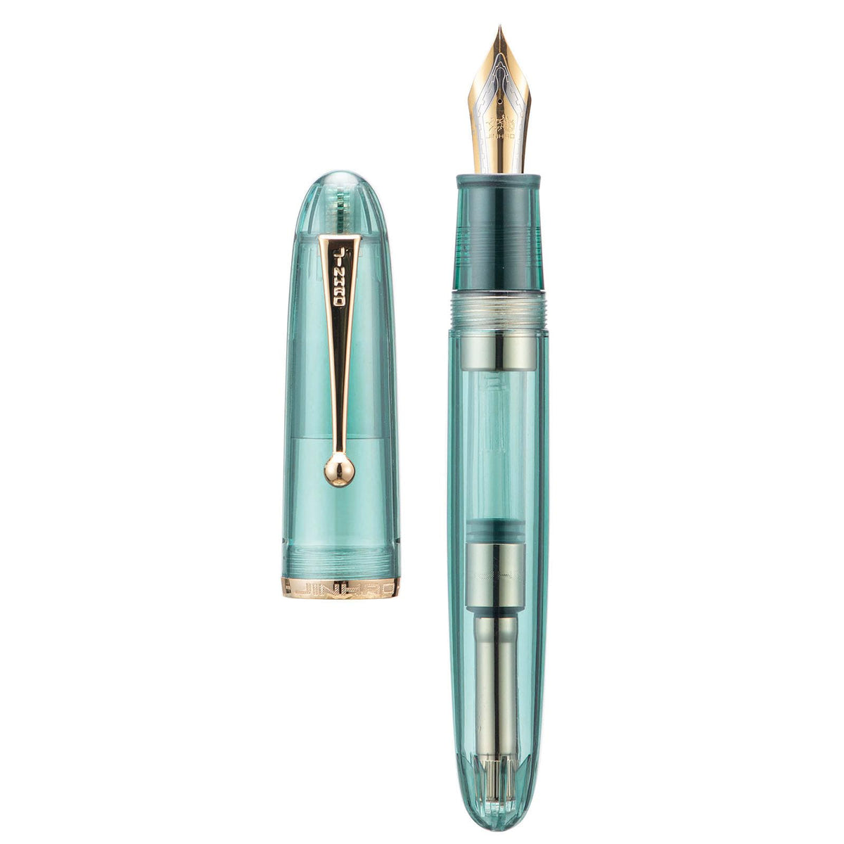 Jinhao 9019 Fountain Pen Dadao Series Transparent Blue Acrylic Gold Trim #8 Extra Fine Nib with Large Converter for Writing, Signature and Calligraphy