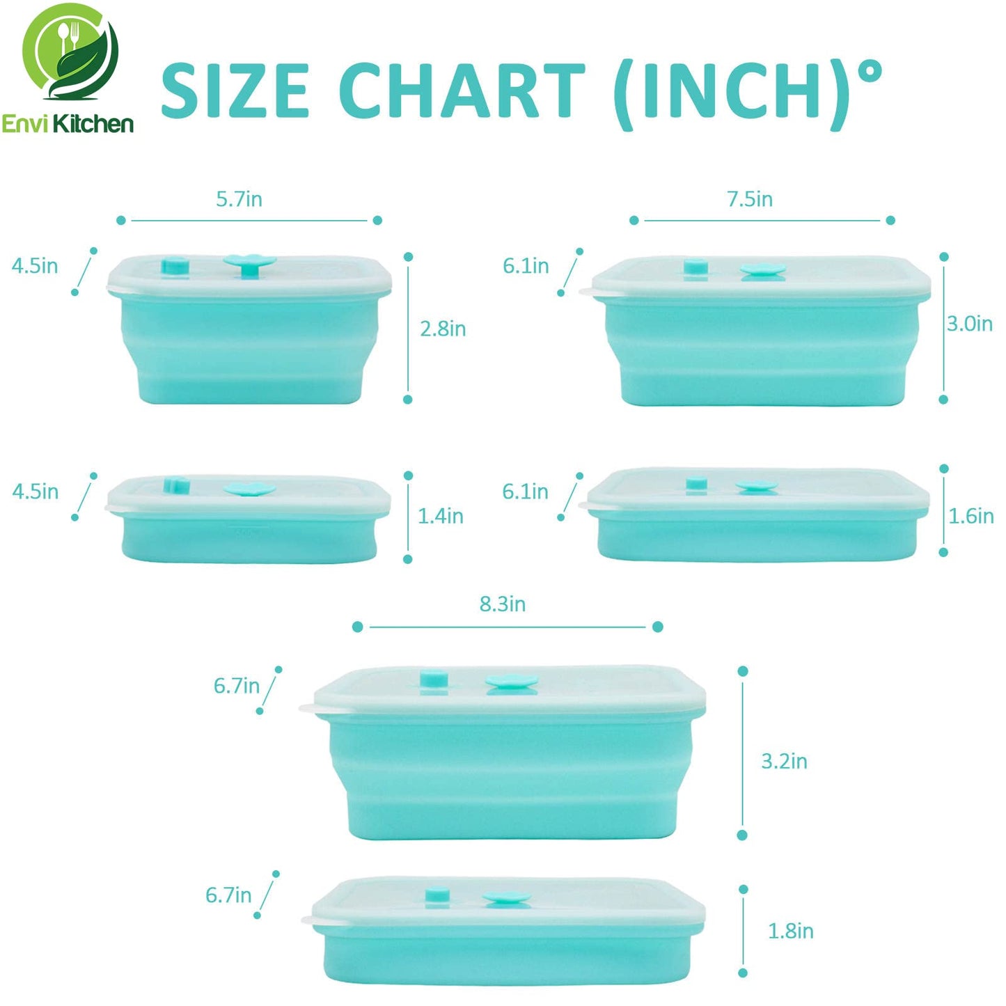 EnviKitchen Food Storage Containers with Airtight Lids - Collapsible Container for Kitchen, Pantry Organization - Silicone Air Tight Snack, Lunch Organizer Set - Oven, Microwave, Freezer-Safe - 3 Pack