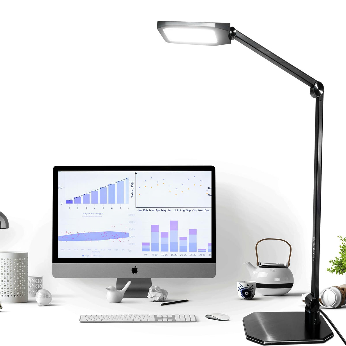 NS Eye-Caring LED Desk Lamp, 3 Color Temperature Dimmable Office Light with Memory Function & Timer, Adjustable Metal Clamp Lamp for Home Office, Reading, Studying.Batteries not Included.