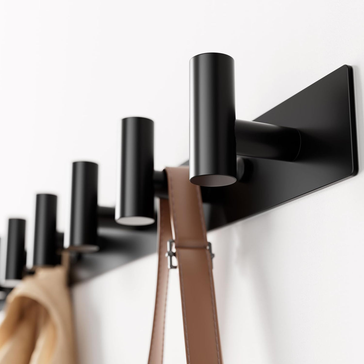 GWAAZXGZ Black Wall Mounted Coat Rack – 5 T-Shaped Pegs for Hats, Bags & Towels, Heavy-Duty Metal Rail for Entryway, Bathroom, Closet, Bedroom (1 Pack)