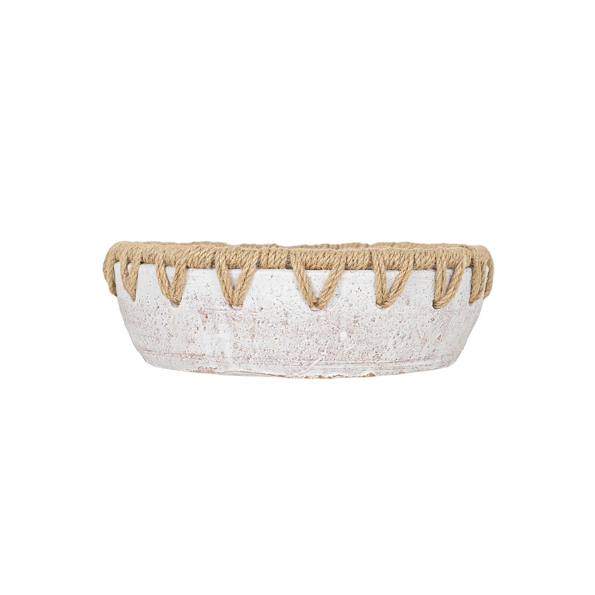 Foreside Home and Garden 3" x 9.25" Landon Decorative White Terracotta Greenery Planter Pot Bowl w/Woven Geometric Jute Rim Home Boho Rustic Style Natural Accent Piece Faux Artificial Plant Decor