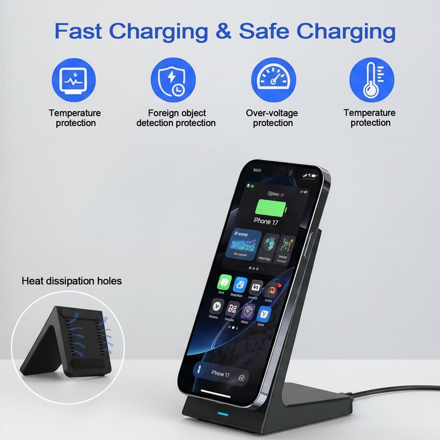 Wireless Charging Station - Magnetic Charger for iPhone 17/16/15/14/13/12 Series, Compatible with Apple, Stable Wireless Charger Stand for Desk & Bedside, Gifts for Men/Women