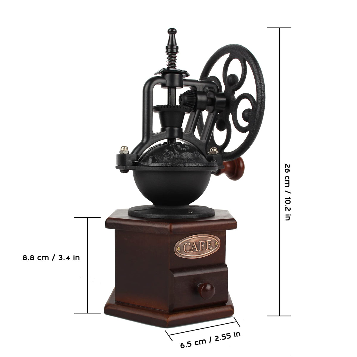Coffee Grinder,Wooden Coffee Bean Grinder Manual Coffee Grinder Roller, Antique Coffee Mill with Cast Iron Hand Crank for Making Mesh Coffee, Decoration, Best Gift (Brown (six deformation base))
