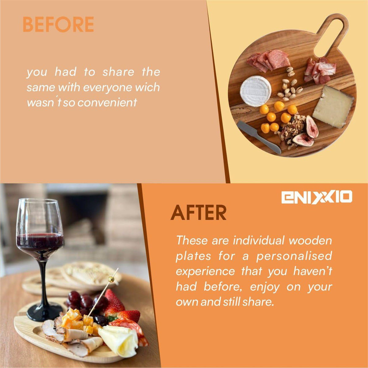 ENIXXIO 4 PCS Wine Appetizer Plates for Wine & Cheese Parties – Individual Mini Charcuterie Boards with Wine Glass Topper Appetizer Plates, Cheese Board with Wine Holder and 100 Bamboo Picks