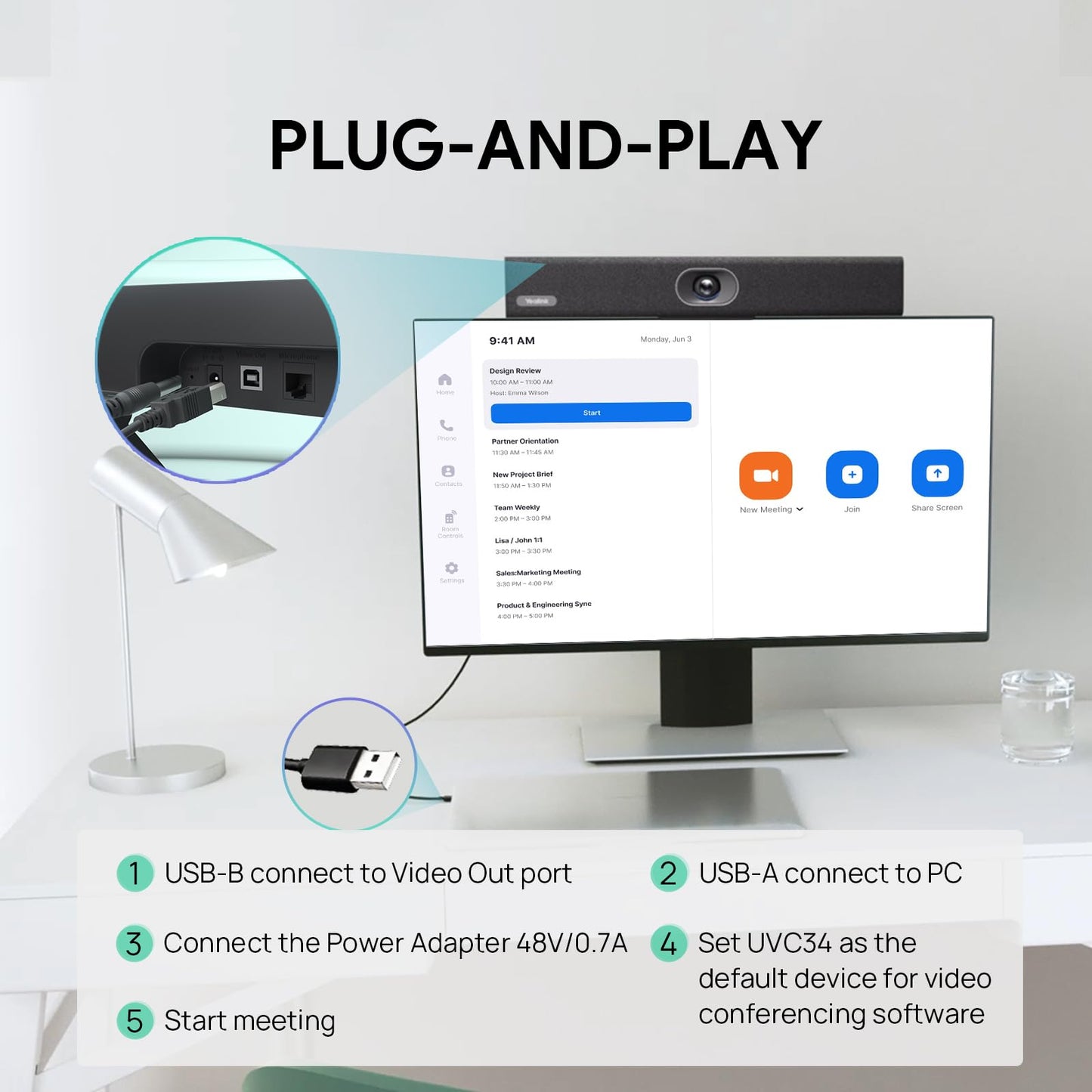 Yealink UVC34 4K Conference Room Camera System 10 Microphone 8 MP All-in-One Video Conferencing System AI Auto Framing 120° Field of View Microsoft Teams Certified Webcam Zoom Rooms USB-A