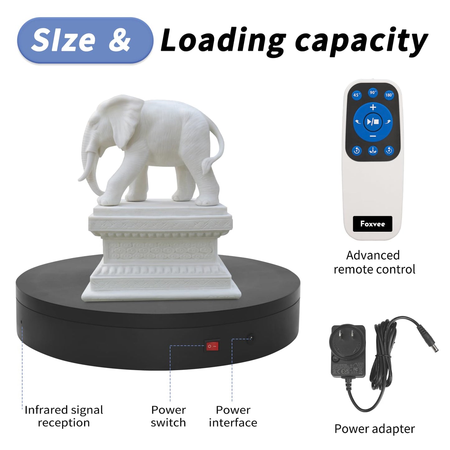 Foxvee Remote-Controlled Motorized Turntable,Motorized Rotating Display Stand,Speed-Adjustable Rotating Platform,Multi-Mode 360° Photography Turntable for 3D Scan,Photography,Showcase(7.87inch/Black)