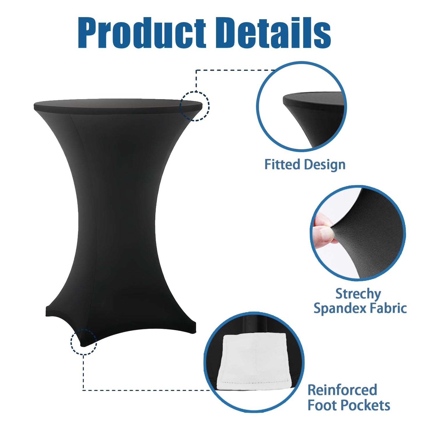 Lemict Cocktail Table Covers - 2 Pack 32x43 Inch Table Cloth - Black Fitted Stretch Spandex Round High Top Tablecloth for Party, Bar, Birthday, Pub, Banquet