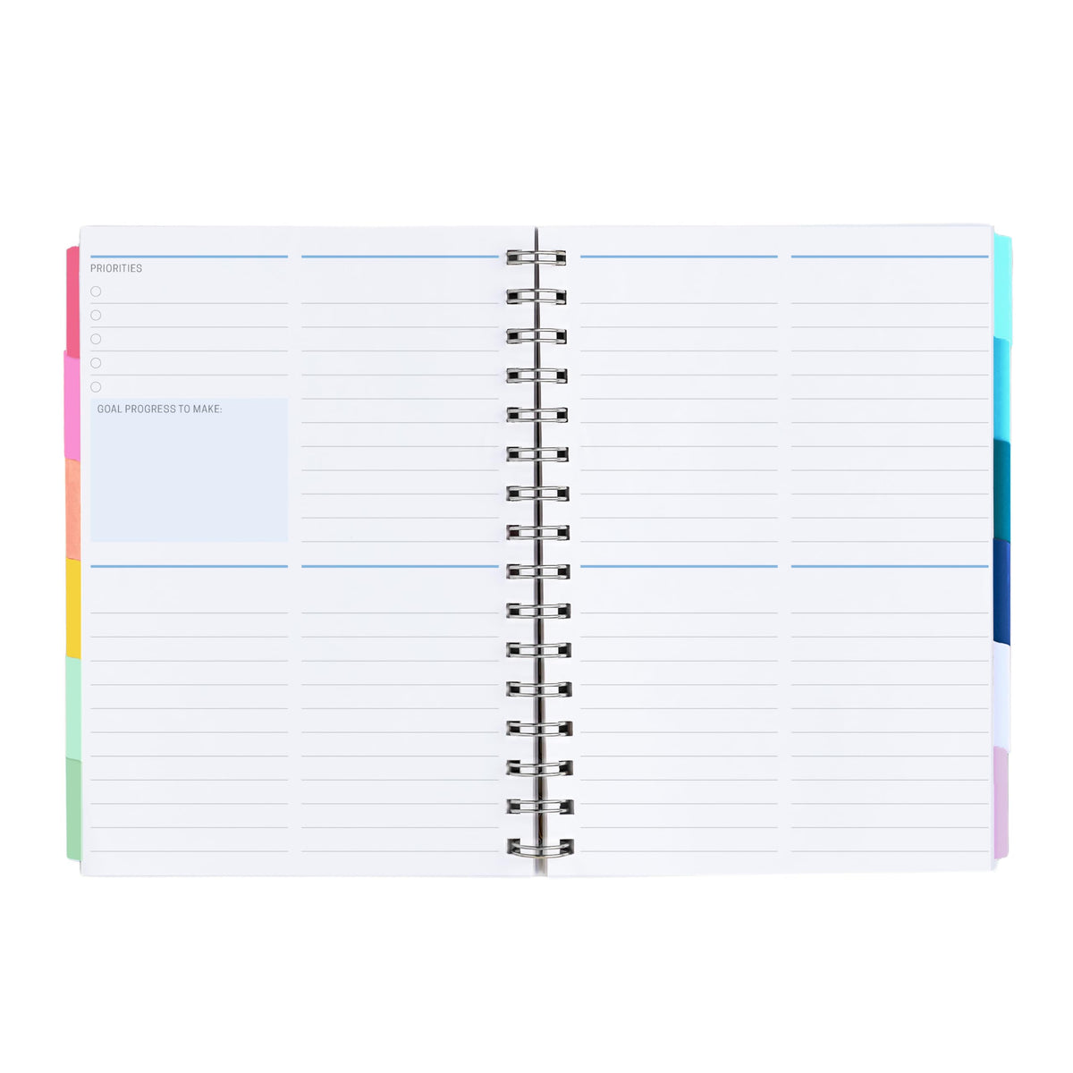 Inspired by Erin Condren A5 Undated Planner, Spiral Bound Daily & Weekly Planner with Monthly Tabs, Portable Organizer for Productivity, Goal Setting, Includes Sticker Sheets, Colorful Stripes Design