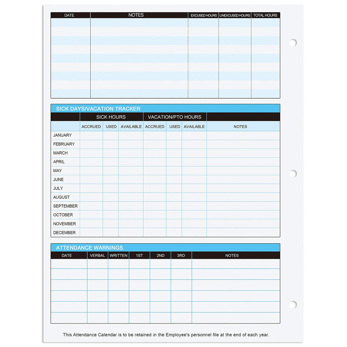 2026 Attendance Calendar Work Tracker Attendance Calendar Cards - 8.5 X 11 Cardstock/Pack of 25 Sheets
