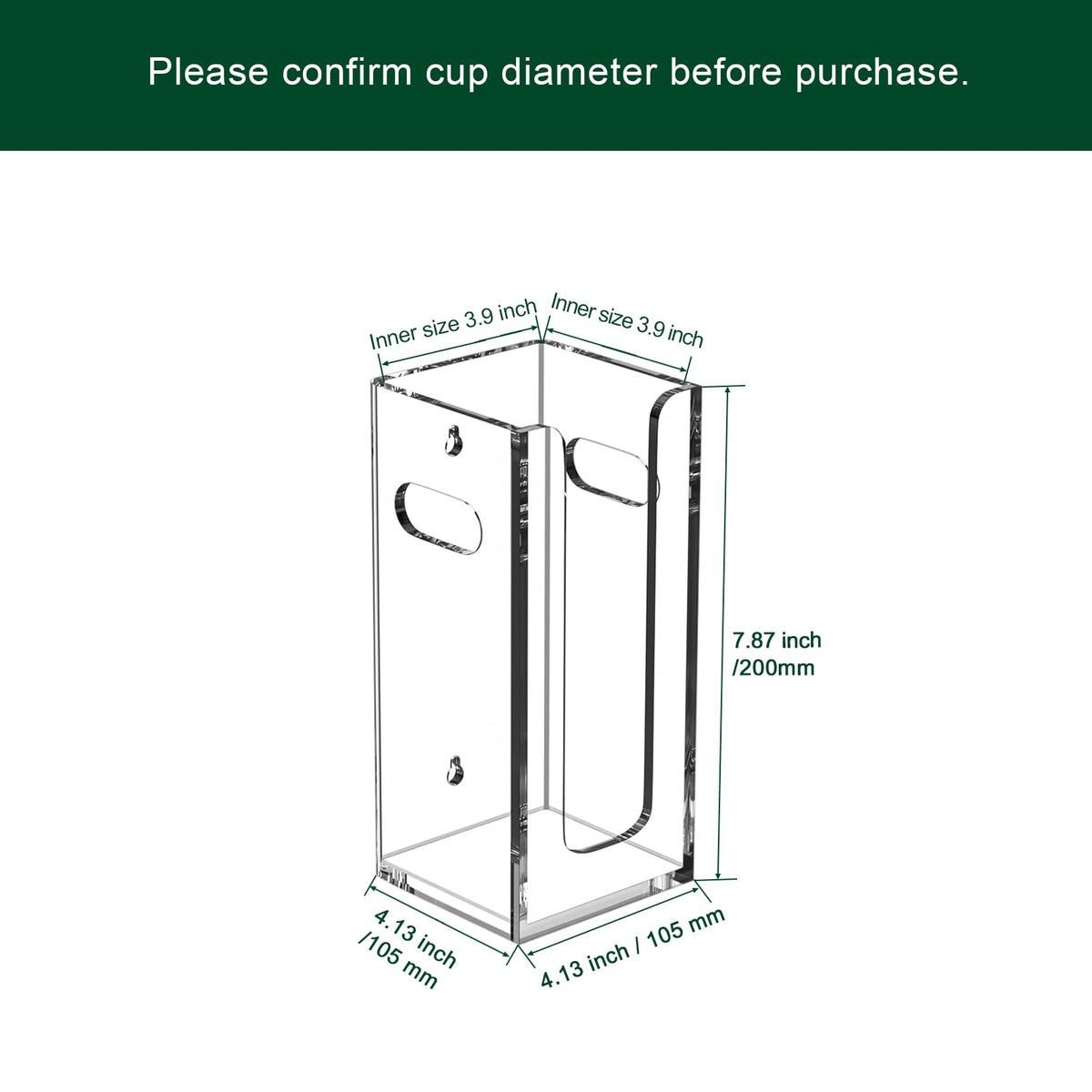 BOSSCASA Disposable Coffee Cup Dispenser with Handles, Countertop or Wall Mount Hot/Cold Drink Cup and Lid Holder - Bathroom/Kitchen/Office Acrylic Cup Lid Storage Organizer (1 Compartment, Clear)