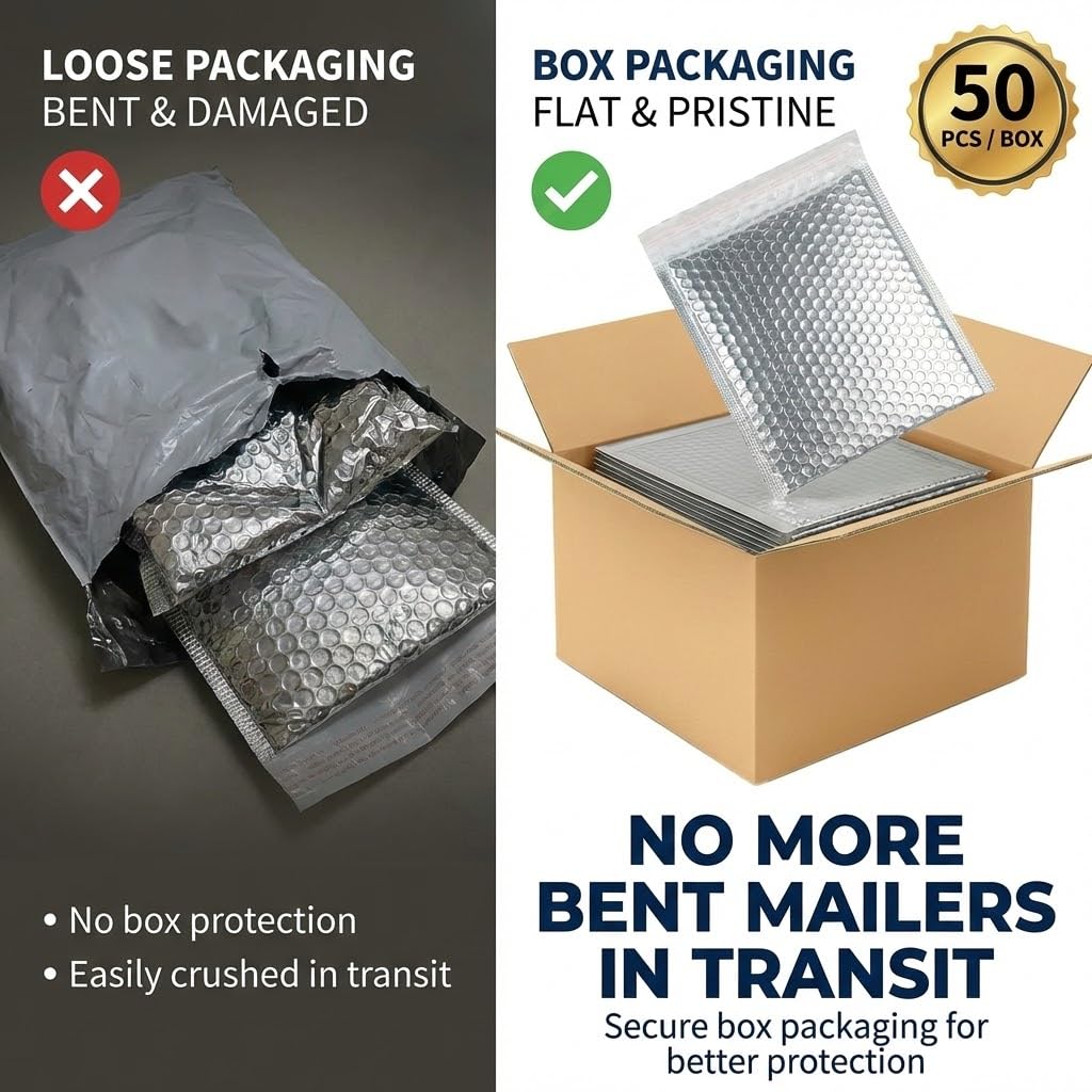 50 Pack 11x14 Inch Thermal Insulated Bubble Mailers for Cold Shipping, Metallic Silver Foil Padded Envelopes, Self-Seal Water-Resistant Cushioned Shipping Bags