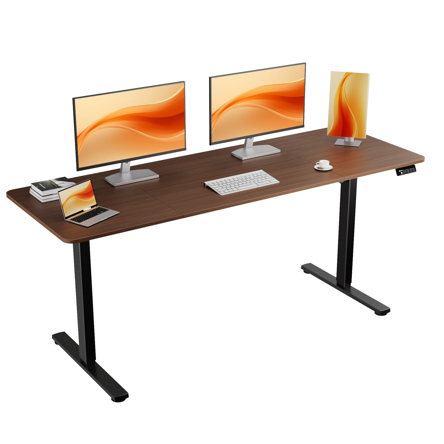 ERGOMAKER Electric Standing Desk, 67" x 23.6" Height Adjustable Sit Stand Desk with Splice Board for Home Office, Computer Desk Memory Preset (Black Frame, Walnut Desktop)