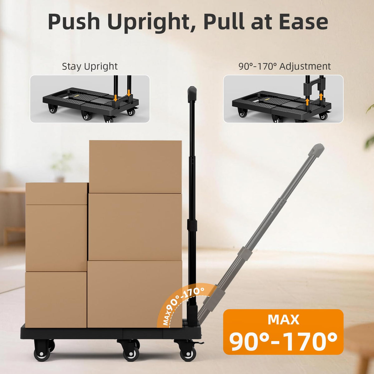 TROOZY No Assembly Folding Hand Truck 440lbs, Dolly Cart with Wheels & Upright Lock, Extendable Heavy Duty Foldable Dolly for Luggage, Travel, Office & Dorm, Carrito de Carga