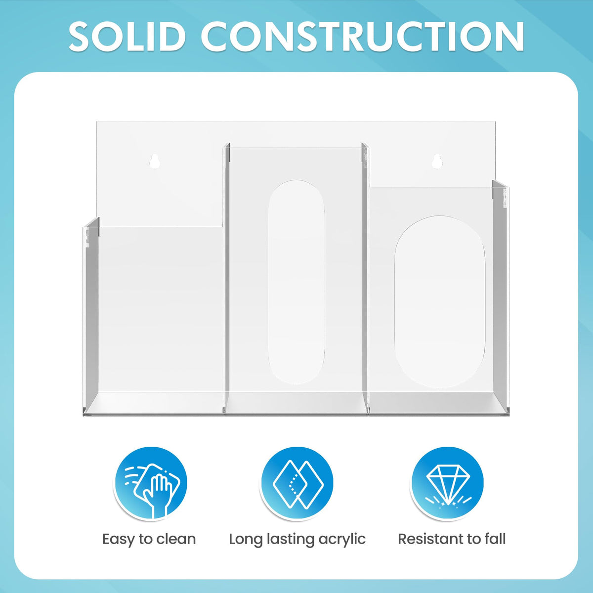 WAHFAY Acrylic Hygiene Dispenser Sanitation Station with Three Compartment, Gloves Masks Hairnets Box Holder, Wall Mount or Tabletop Clear Storage Containers