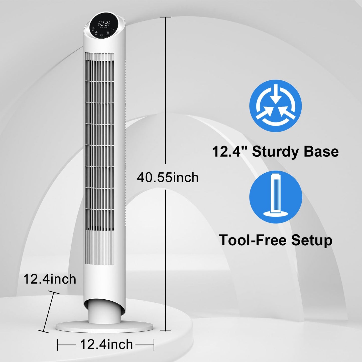 hykolity 40'' Tower Fan for Bedroom, 90° Oscillating Standing Fan, 28dB Ultra Quiet, 26ft/s Velocity Bladeless Floor Fan with 3 Speeds & 4 Modes, 12H Timer for Living Room, Home, Office, White