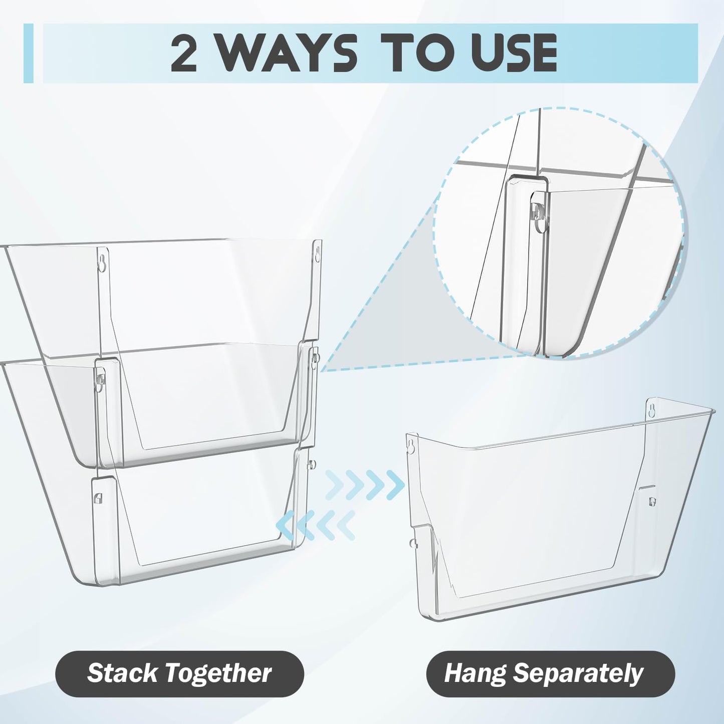 Gawerk Clear Acrylic Single Pocket, Plastic Hanging Wall Mount File Holder for Office Home (Gray, 8 Pack)