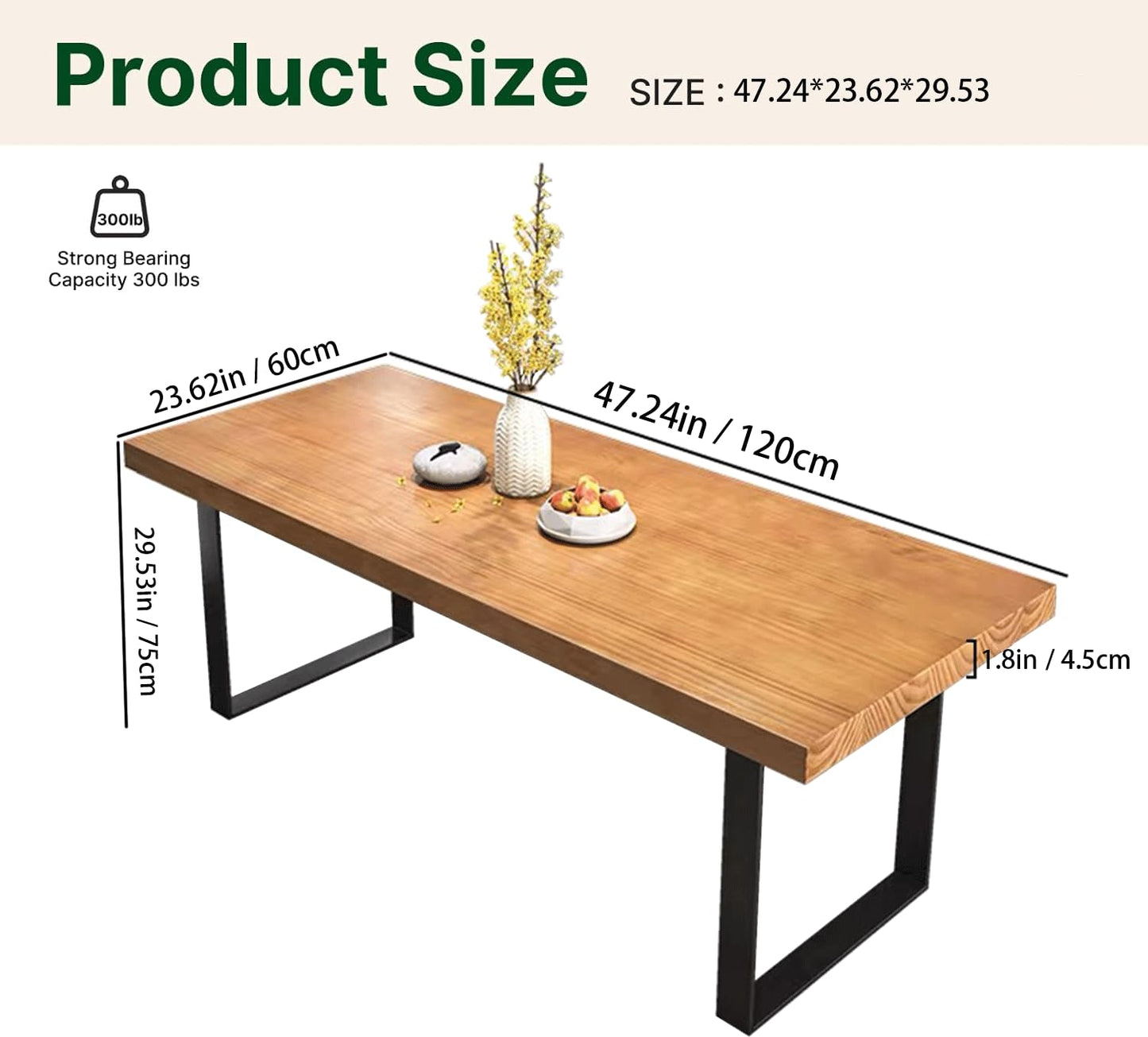 quanzhoulong 47in Modern Minimalist Solid Wood Dining Table - Sturdy Metal Base, Easy Assembly | Versatile Table for Dining Room, Living Room & Office