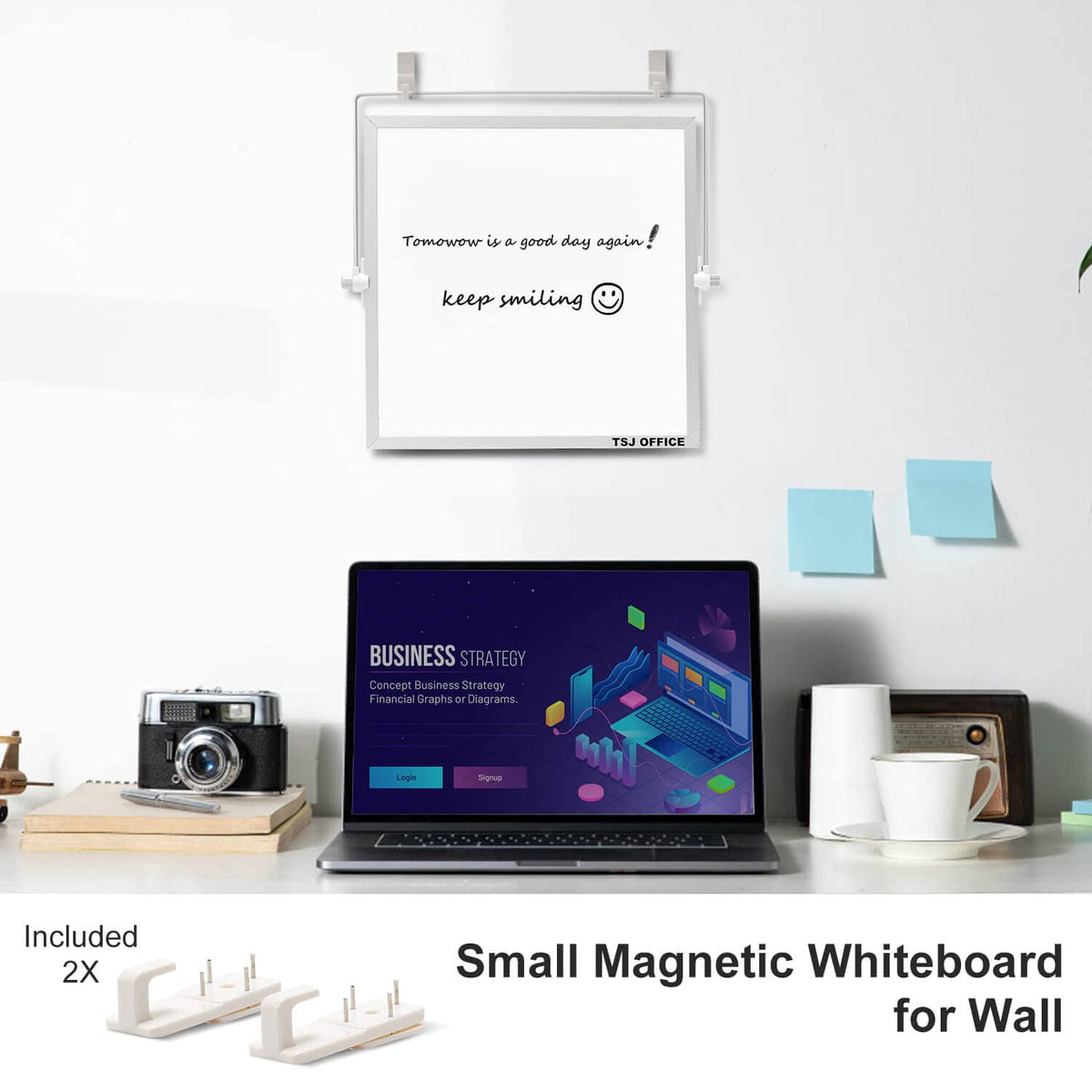 TSJ OFFICE Small White Board - 10 X 10 Inches Small Magnetic Dry Erase Board with Hooks for Wall, Desktop Whiteboard Stand 360 Degrees Revolving Double Sided for Office, Home, School, Silver