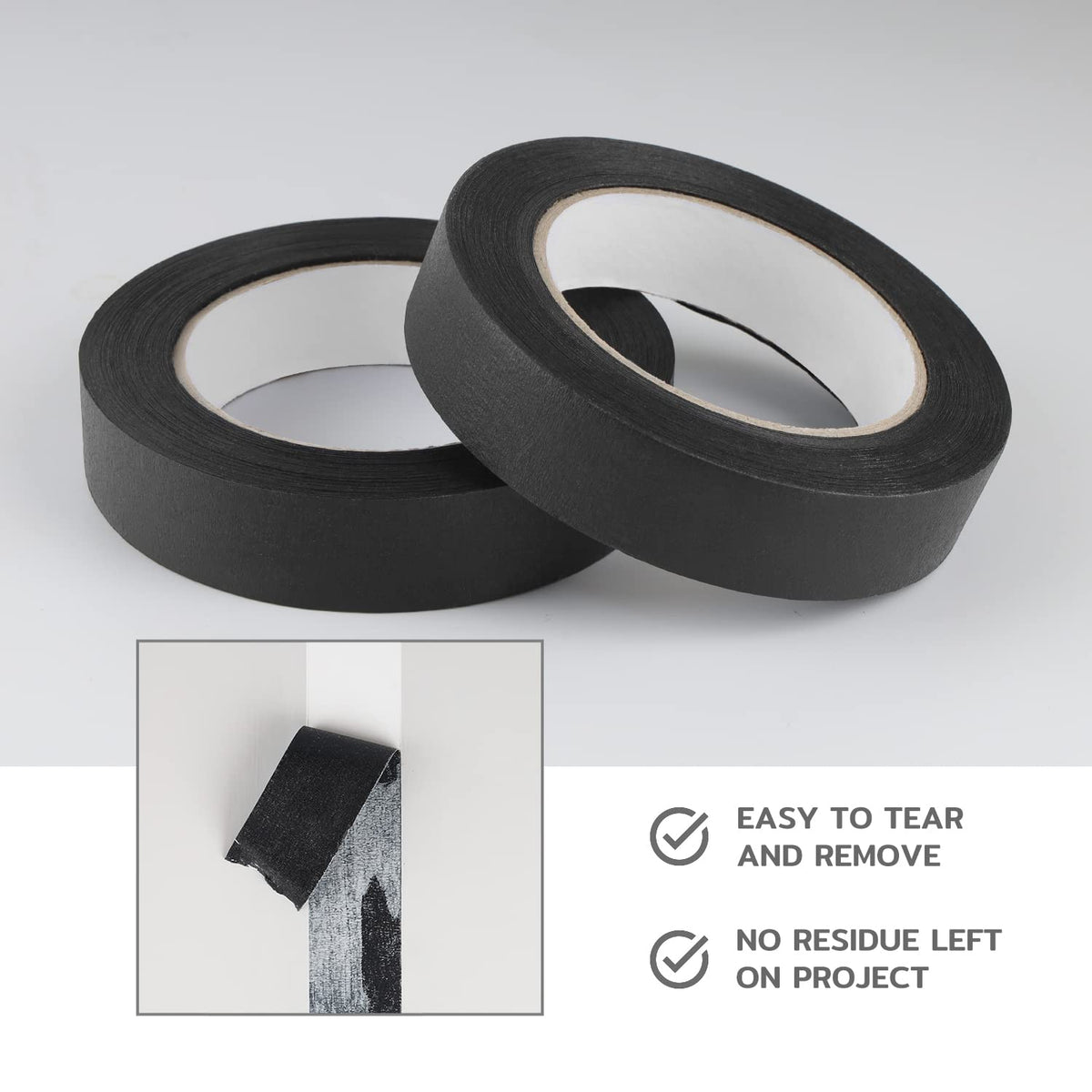 Lichamp 10 Pack Black Painters Tape 1 inch, Medium Adhesive Black Masking Tape Bulk Multi Pack, 1 inch x 55 Yards x 10 Rolls (550 Total Yards)