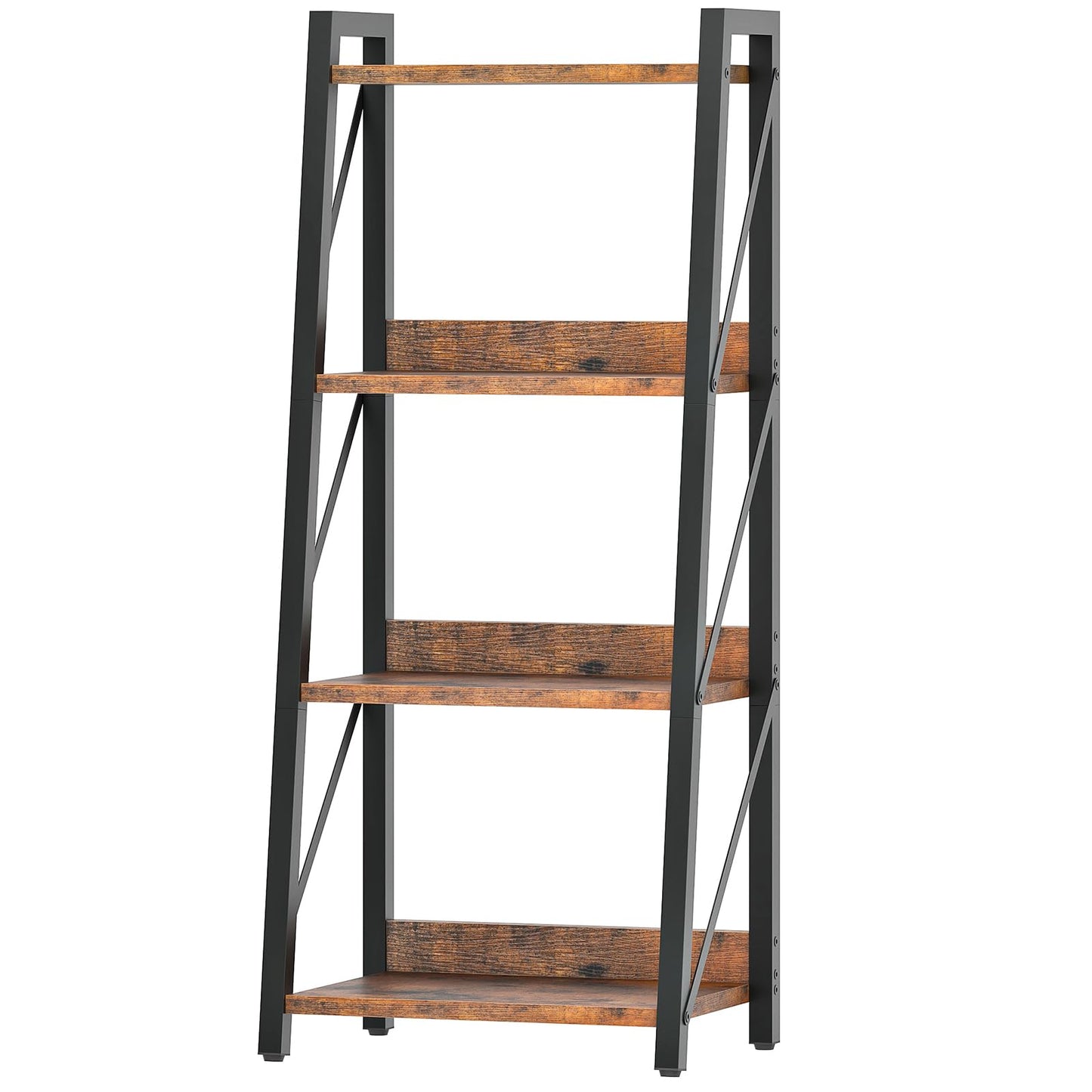 HOOBRO Ladder Shelf, 4-Tier Bookshelf, Corner Bookcase, Freestanding Storage Shelf Display Organizer, for Living Room, Bedroom, Home Office, Kitchen, Rustic Brown and Black BF304CJ01