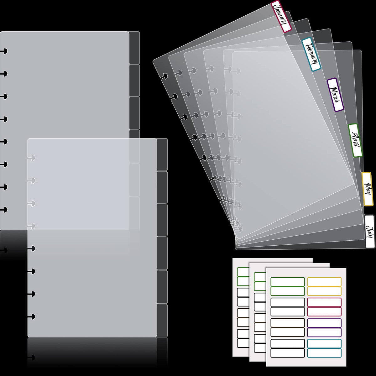 15 Sheets Junior Poly Tab Dividers for Discbound Notebooks Disc Bound Planner Supplies Dividers Tab Binder Index Notebook Accessories for Semi Transparent(White)