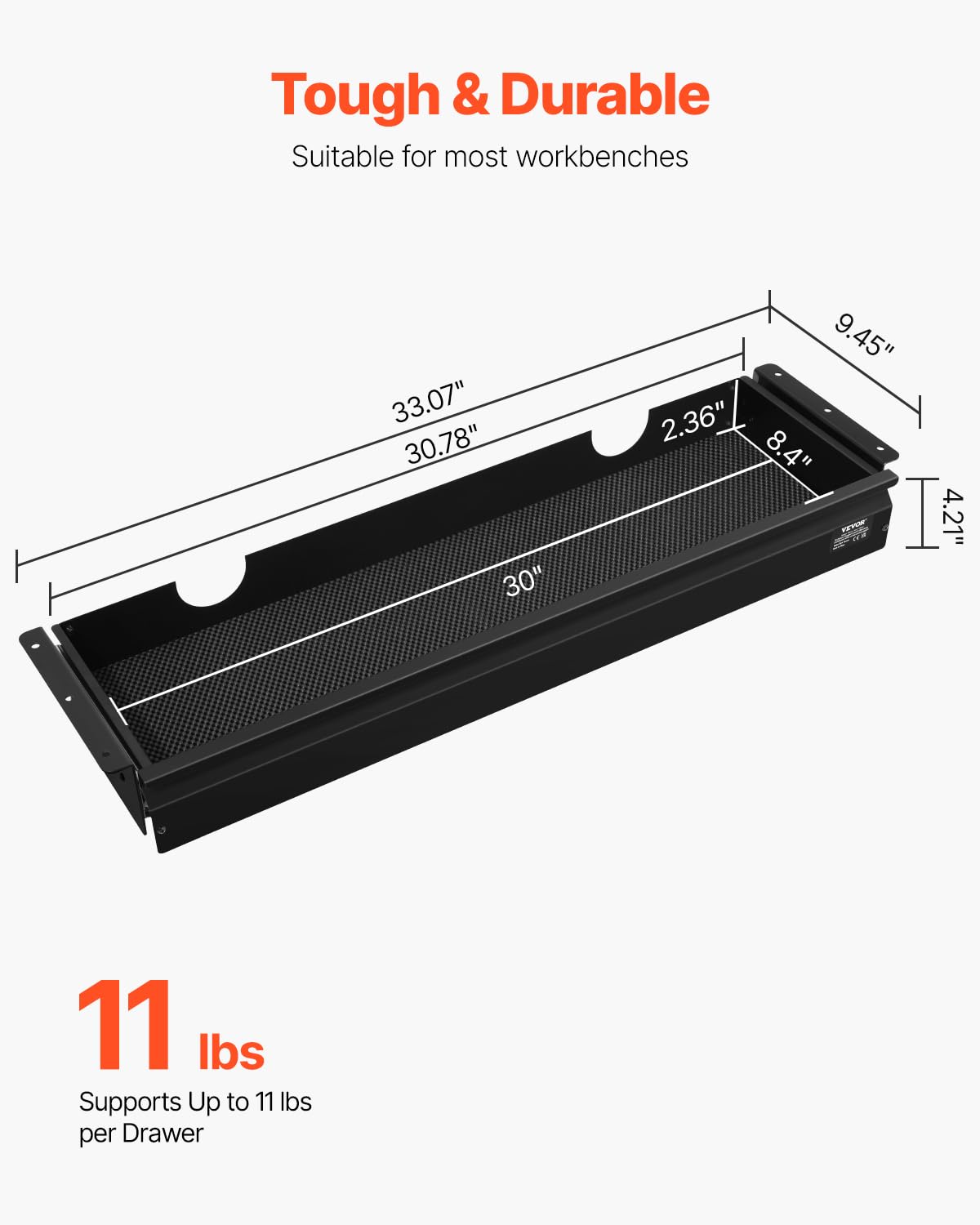 VEVOR Under Desk Drawer Slide Out, 33inch Under Desk Mounted Pull-out Drawer Attachment, Hidden Under Counter Drawers for office Home Sit Stand Workstation, Black
