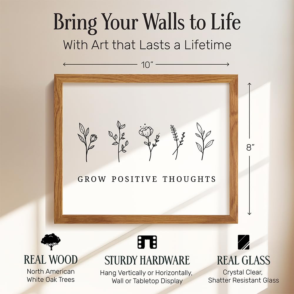 Grow Positive Thoughts Poster 8x10 FRAMED - Inspirational Wall Art & Decor - Encouragement Gifts for Women - Inspiring Quotes Wall Decor - Uplifting Encouraging Sayings - Boho Home Office Decorations