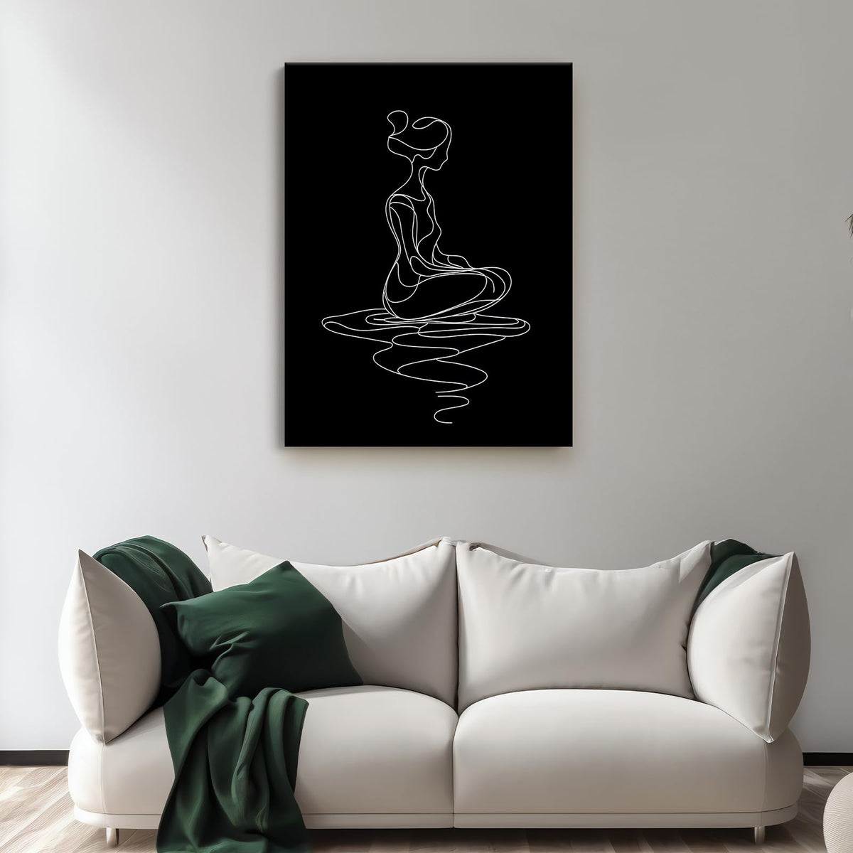 CCCHCY Minimalist Black and White Line Canvas Wall Art, Abstract Modern Zen Art Print, Meditating Woman Wall Decor, Serene Yoga Pose Artwork, Spiritual Home Décor for Living Bedroom, 12" x 16"
