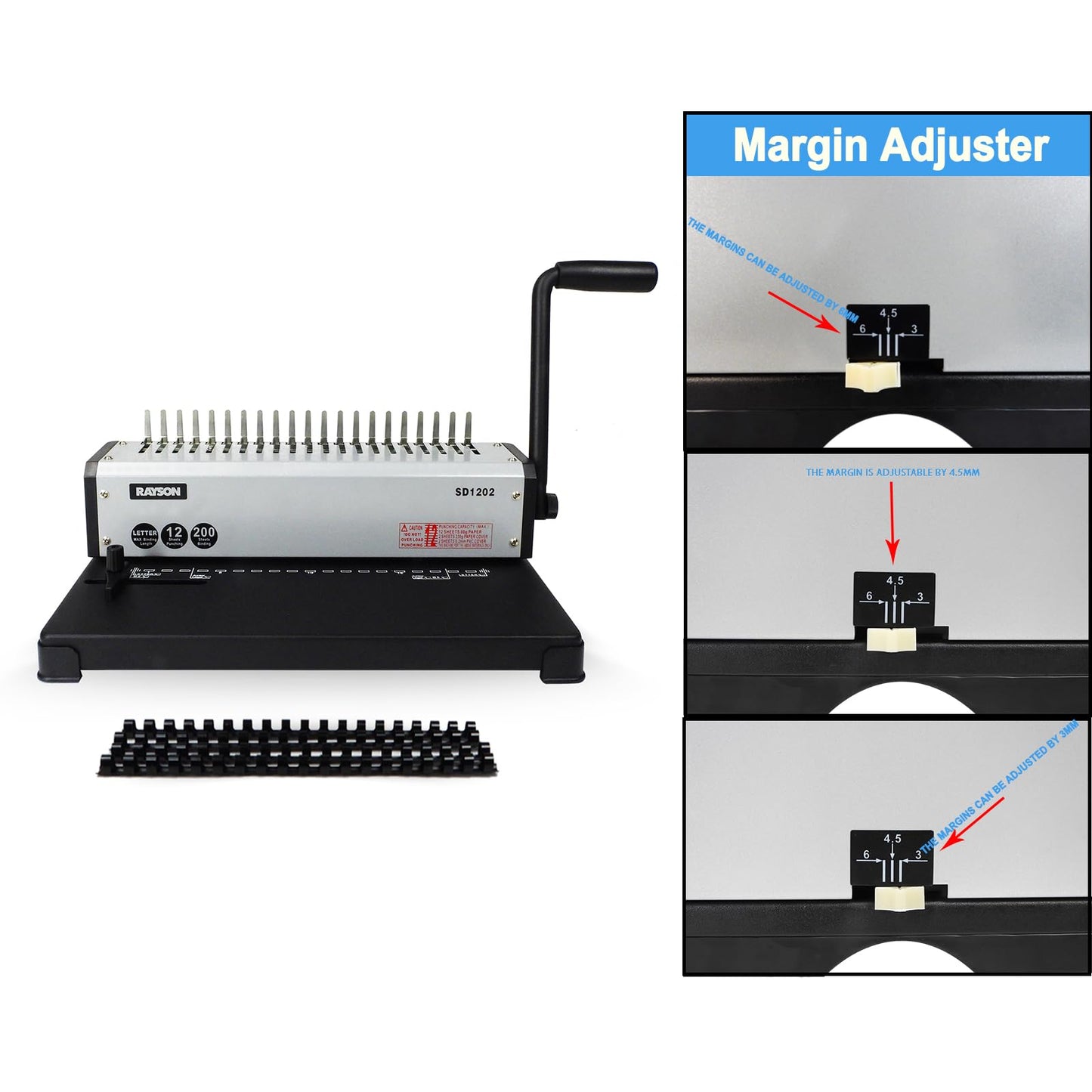 RAYSON SD1202 Comb Binding Machine, 19 Holes, Max Punching Letter Size, with Comb Set Binder for Daily Binding