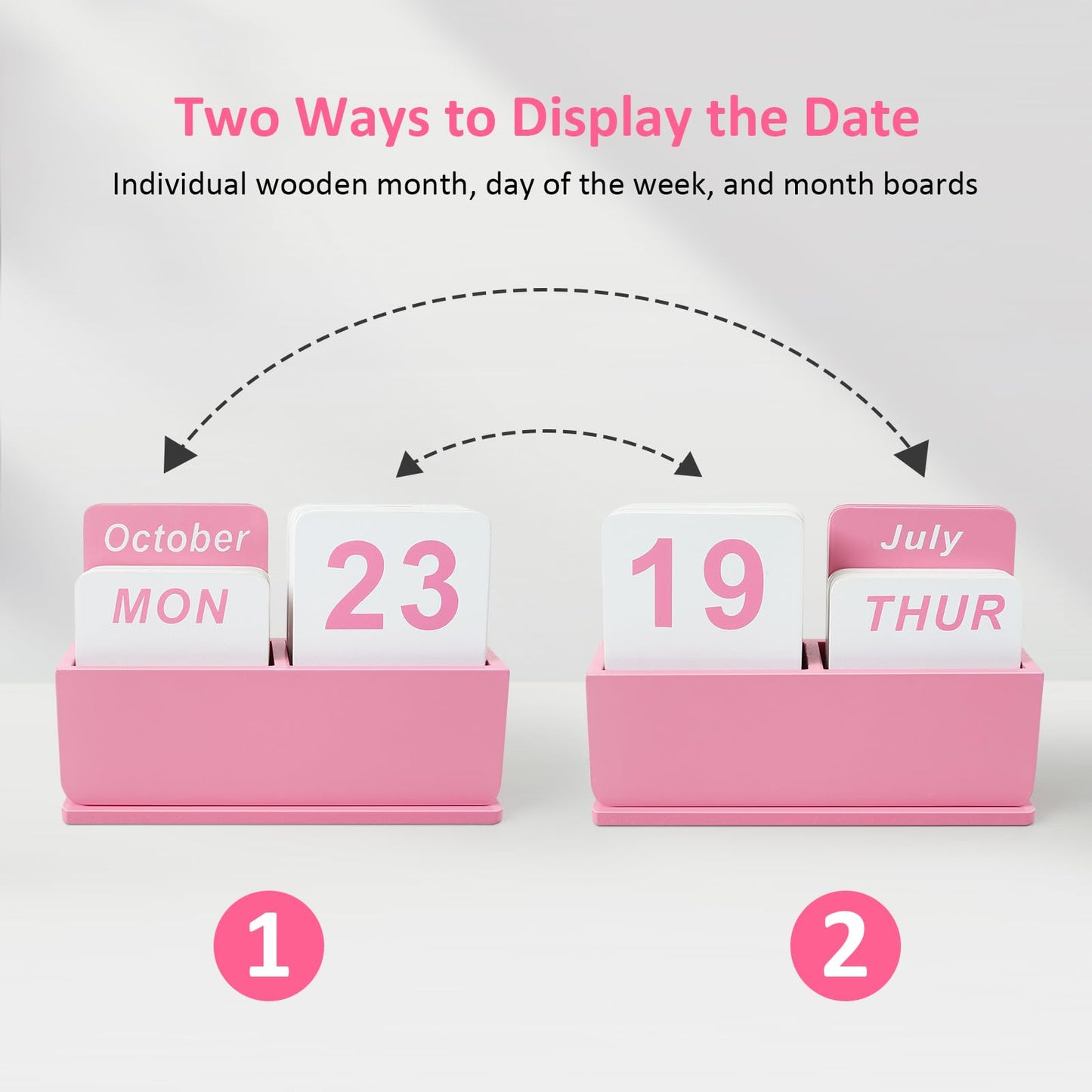 DEERINE Wooden Block Perpetual Calendar for Desk, Daily Desktop Standing Flip Calendar with Large Display, Modern Farmhouse Aesthetic Desk Accessories for Home Office Decor, Reusable Yearly, Pink