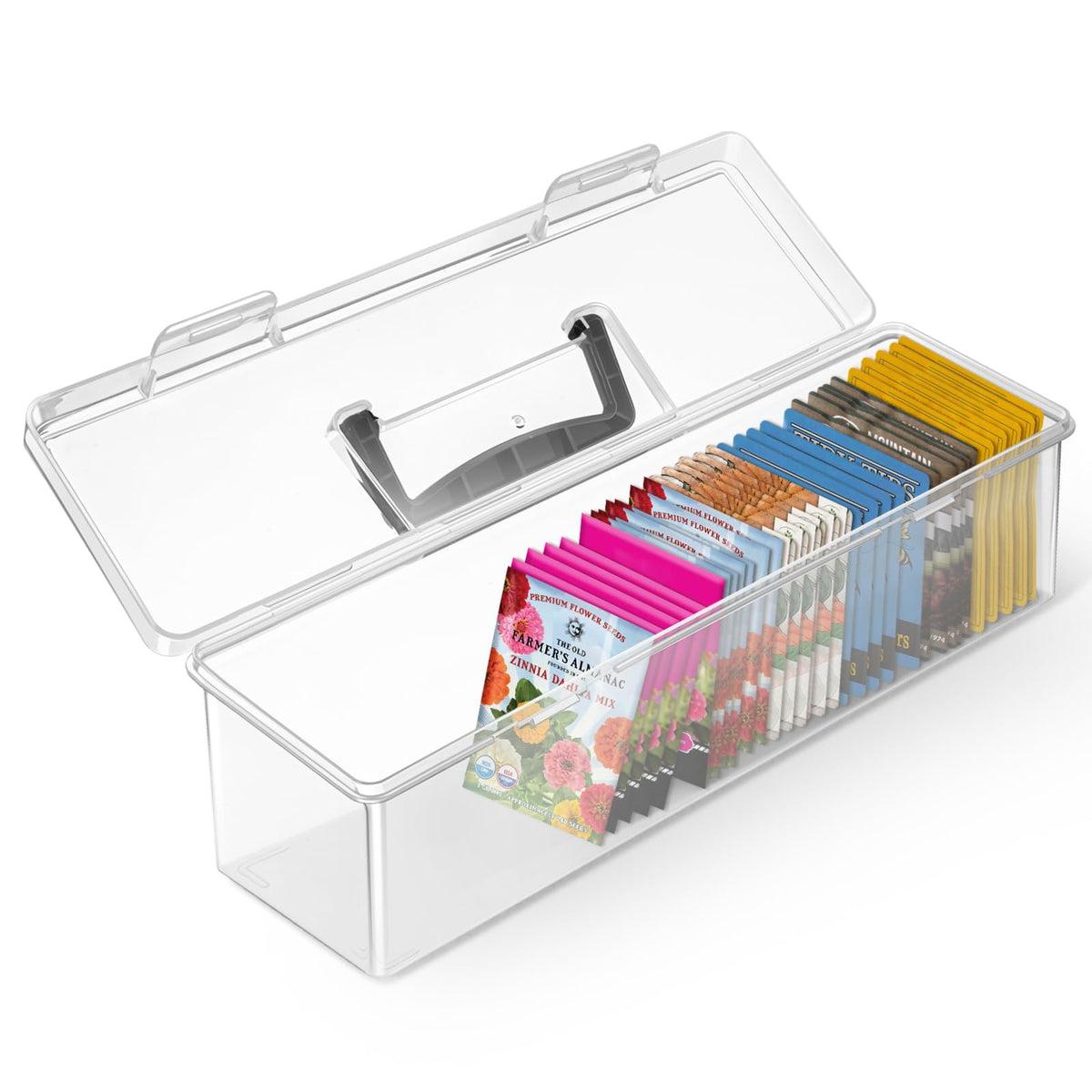 tutata Seed Packet Organizer Box Plastic Portable Seed Packet Storage Box, Seed Storage Organizer