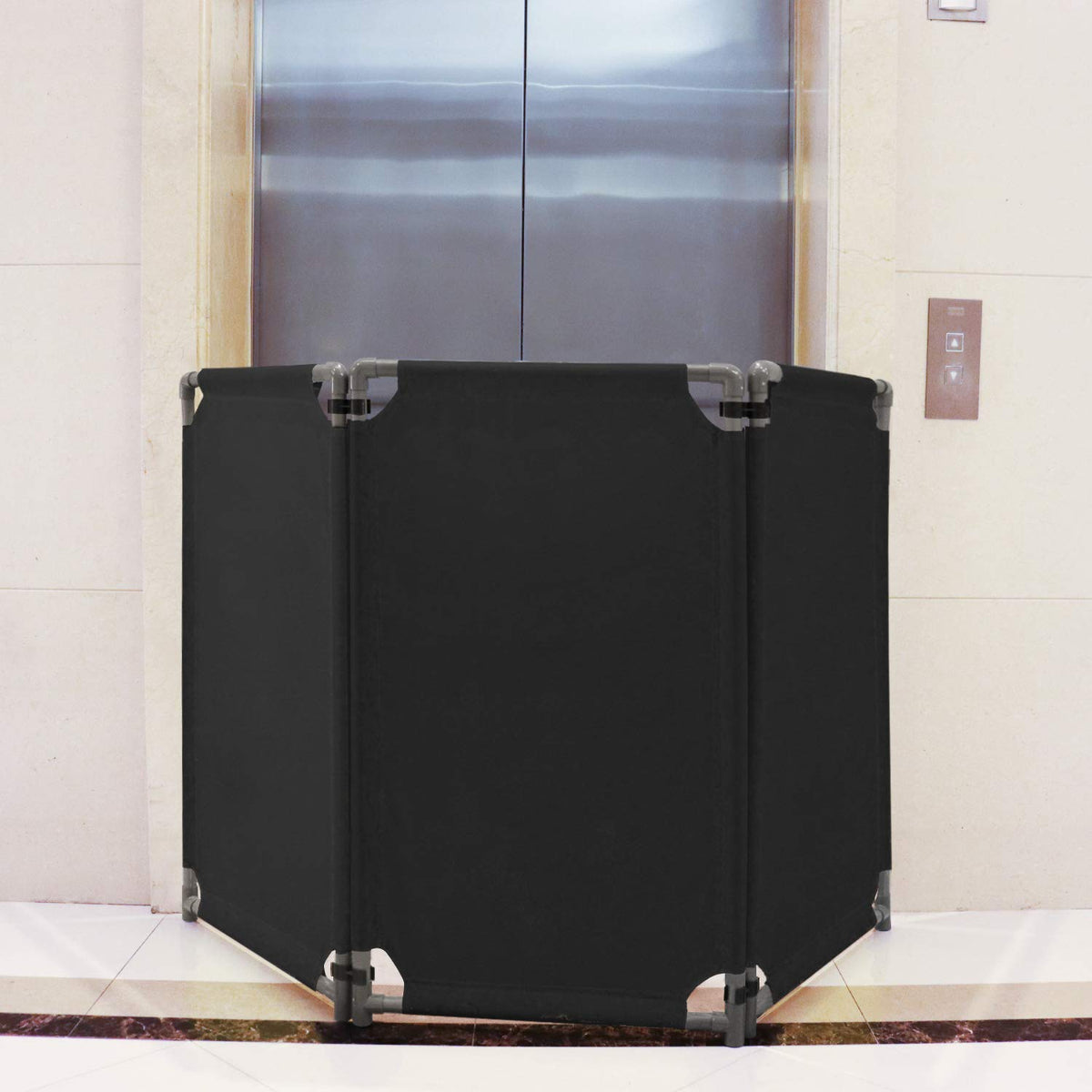 3 Panels Safety Barricade 5.8FT Foldable Security Sign Barrier Gate with Heavy Duty PVC Frame High Visibility Caution Symbol Crowd Control Restricted Area Pedestrian Barricade Traffic Fence Black