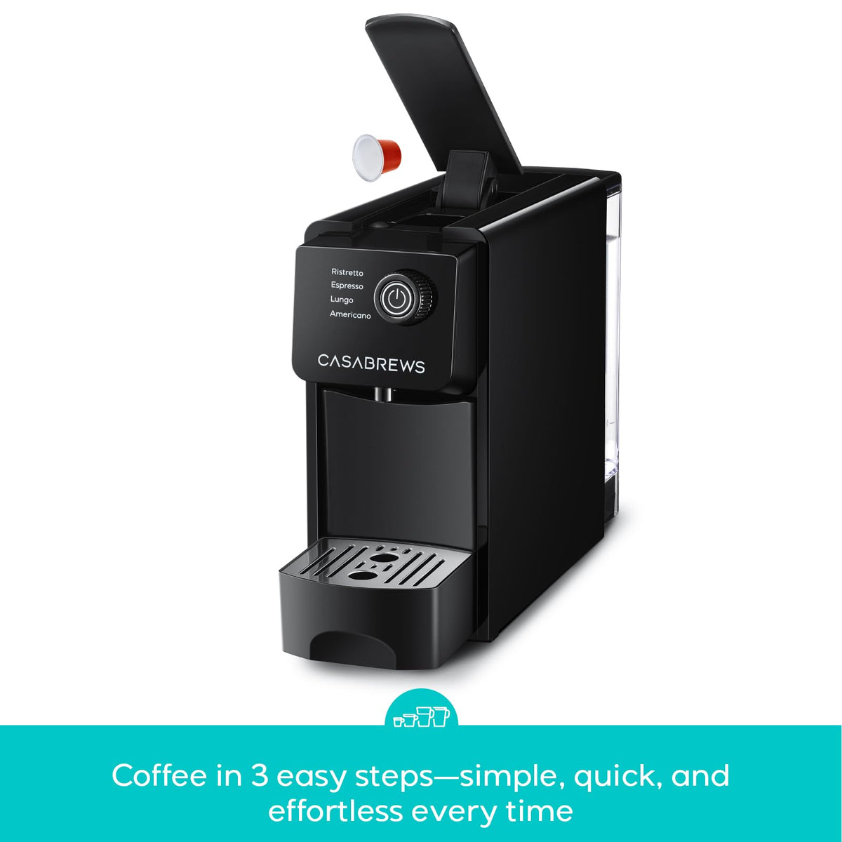 CASABREWS CM7036E Espresso Machine for Nespresso Original Pods, 20 Bar Compact Capsule Coffee Machine with 21 oz Removable Water Tank and 4 Brewing Modes, Mini Espresso Maker for Home or Office, Black