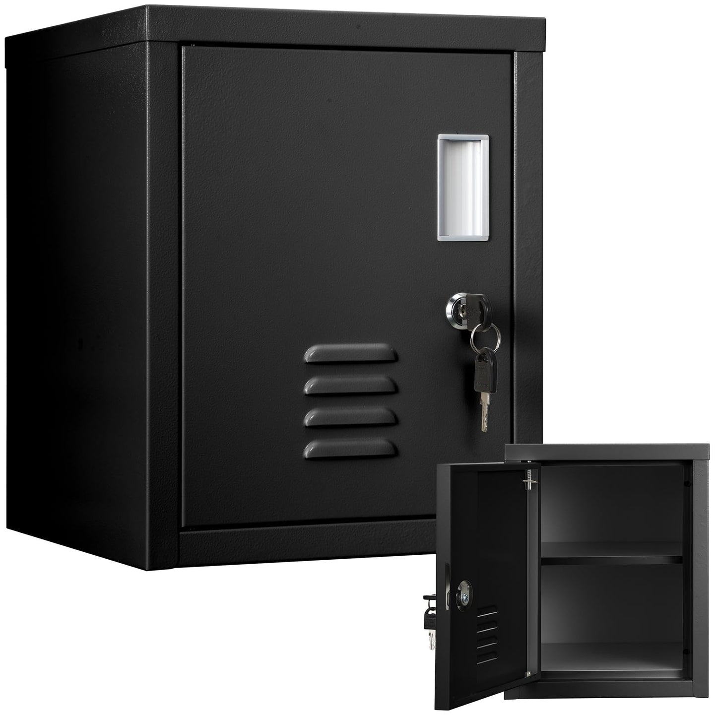 Suzile Lockable Storage Cabinet Metal Lockable Steel Storage Cabinet Organizer Lockers for Employees Vertical Metal Cabinets End Side Table Steel Bedside with Shelf(Black)