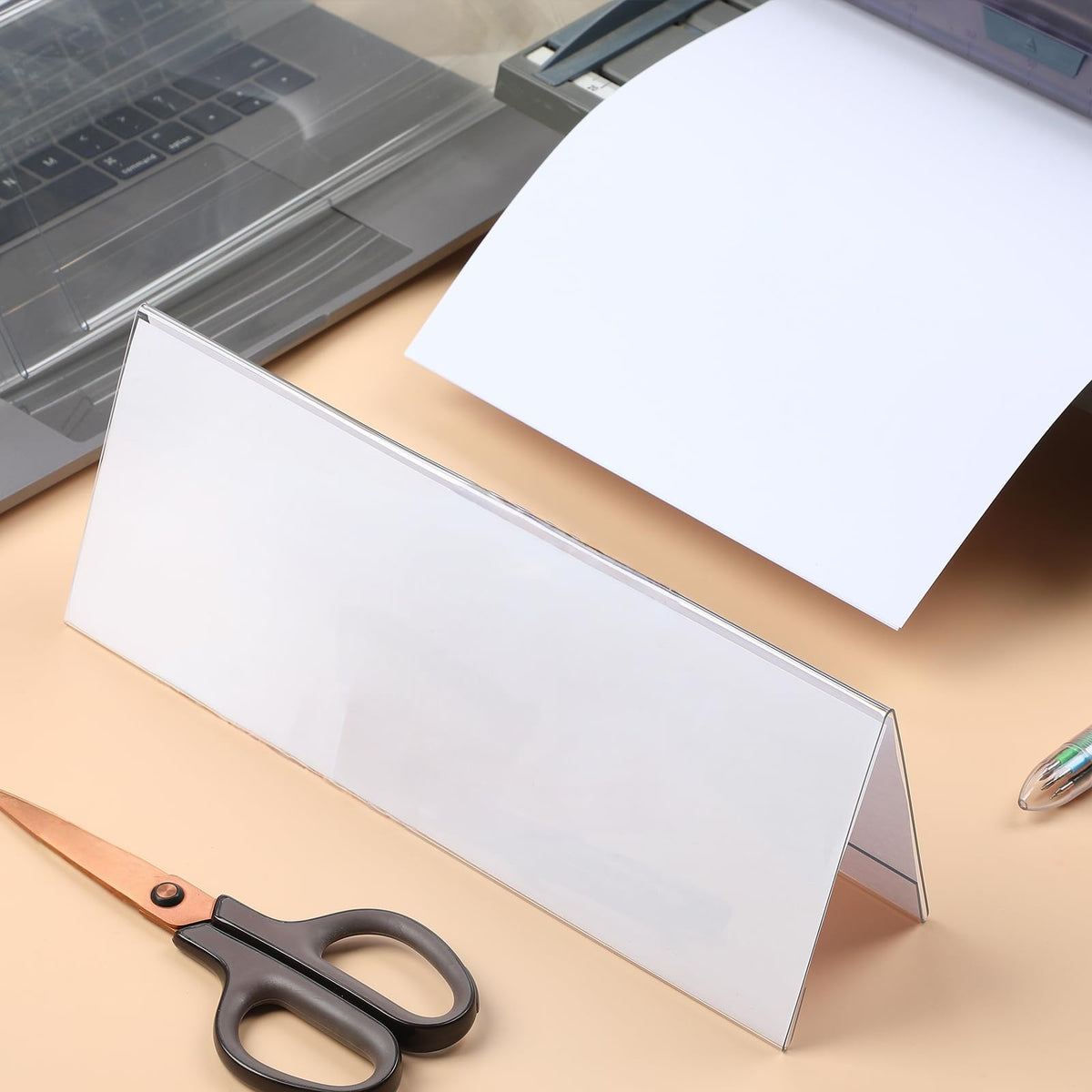 Vicenpal 10 Pieces Clear Plastic Name Tent Holders 11" x 4.25" Acrylic Name Plate for Desk PVC Card Tent Holder Desk Sign Frame for Table Office Business Conference Meeting Room School Display Stand