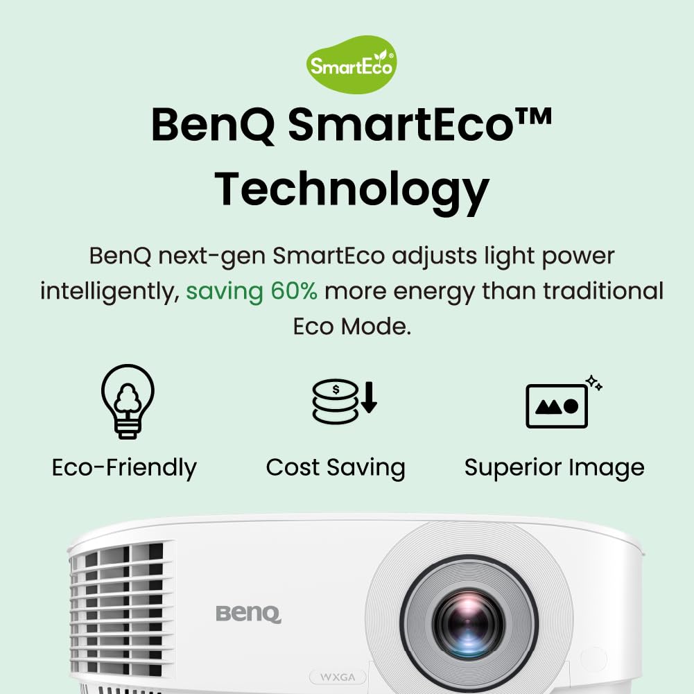 BenQ WXGA Business Projector (MW560C) - DLP - 4,000 Lumens High Brightness - 20,000:1 High Contrast Ratio - HDMI, VGA - Auto Keystone Correction - Simple Setup - SmartEco Technology