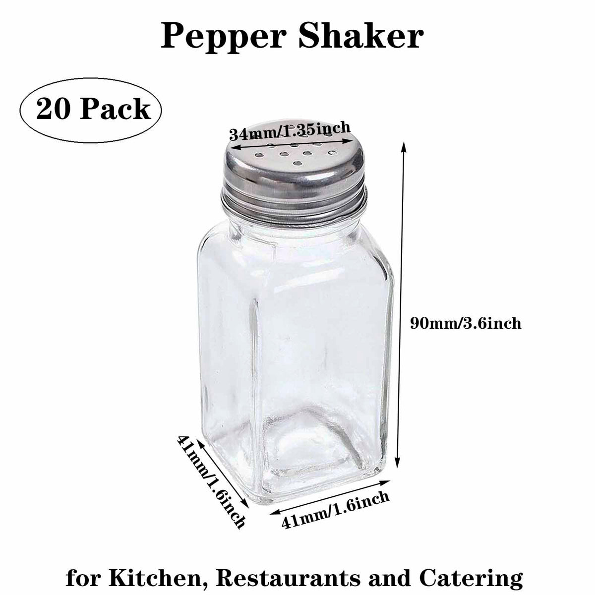 QISF 24 Pack Glass Salt and Pepper Shaker Set with Brush and Foldable Funnel, 1.75" x 3.75" Clear Spice bottle for Kitchen, Restaurants, Catering