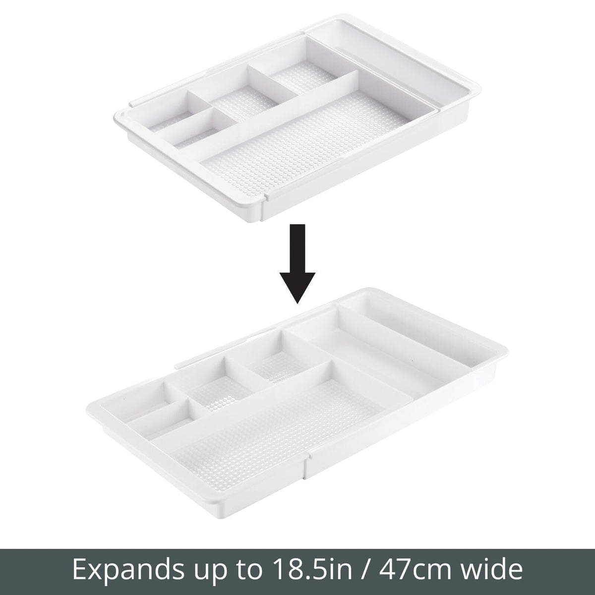 mDesign Expandable Plastic Drawer Organizer and Storage Container for Office Supplies - Gel Pen Pencil, Marker, Stationary, Desk Supply Holder for Drawers and Desktop - Lumiere Collection - White