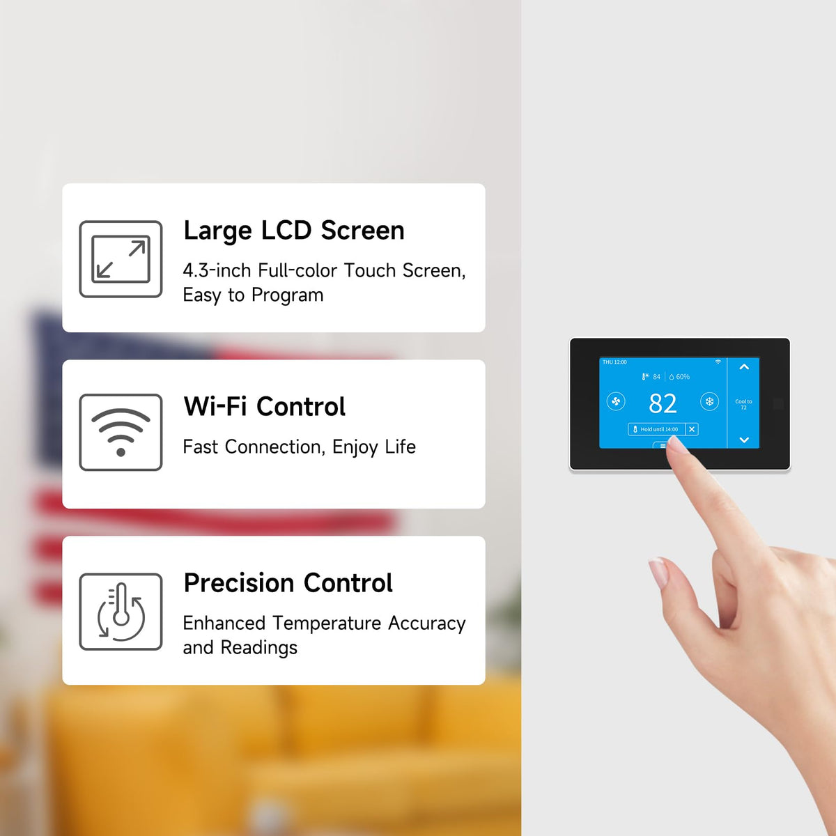 Smart Thermostats for Home with C-Wire Adapter, WiFi Thermostats Programmable Compatible with Alexa and Google Assistant,Energy Saving, Remote Control Tuya/Smart Life, C-Wire Require