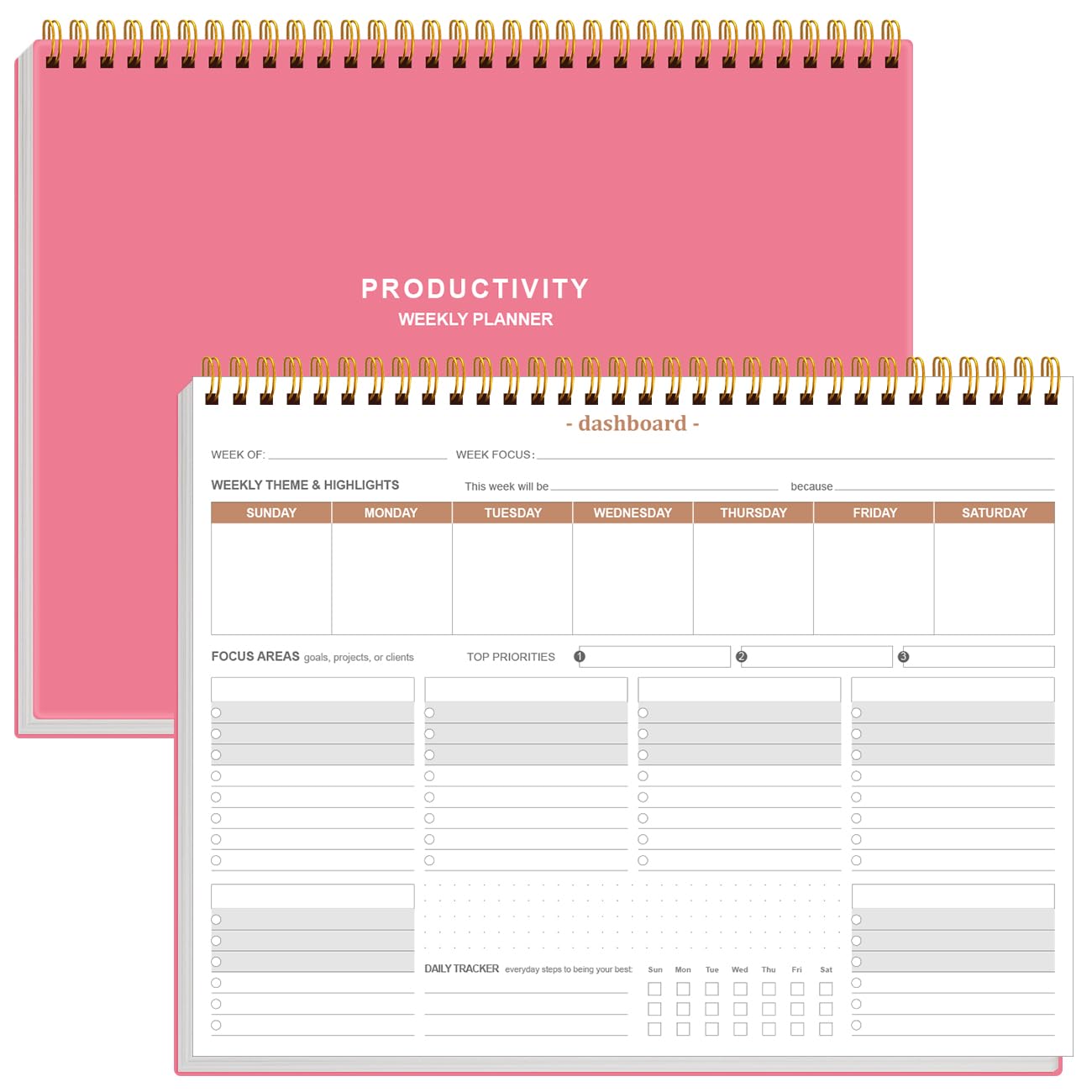 Weekly Productivity Planner - 8.5" x 11" Dashboard Desk Notepad Has 6 Focus Areas to List Tasks for Goals, Projects, Clients, Academic or Meal-Organize Your Daily Work Efficiently, 54 Weeks, Pink