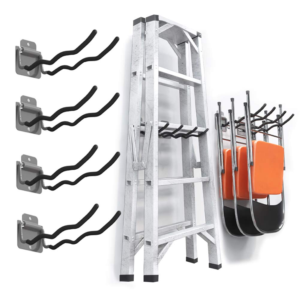 TORACK Garage Hooks Tool Organizer, 4 Pack Heavy Duty Steel 12" Wave Hooks, Wall Mount Garage Storage Utility Hook for Car Tires, Ladder, Chairs, Power Tools, Garden Tools