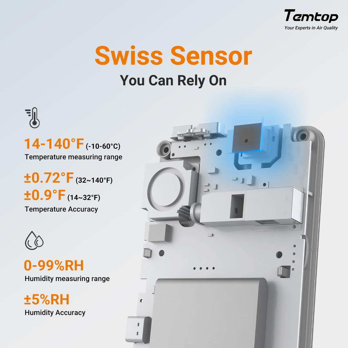 Temtop Humidity Meter T1, Indoor Thermometer for Room Temperature, Bluetooth Hygrometer with Notification Alerts, Data Export, Digital Gauge for Home, Office, Greenhouse, Garage, Baby Nursery, Gift