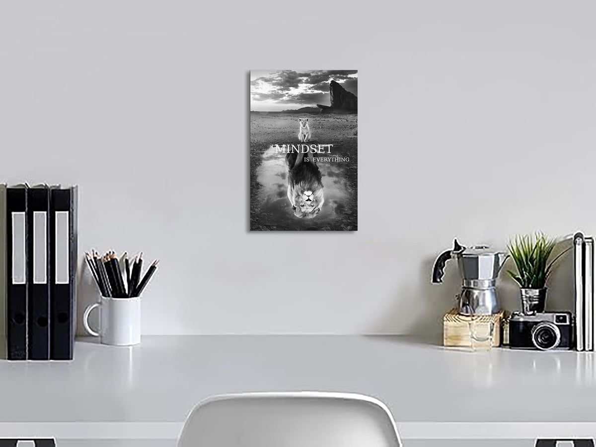 Lion Wall Art Mindset Motivational Animals Prints Poster for Office Wall Decor Modern Canvas Framed Artwork Pictures Ready to Hang12x16inches
