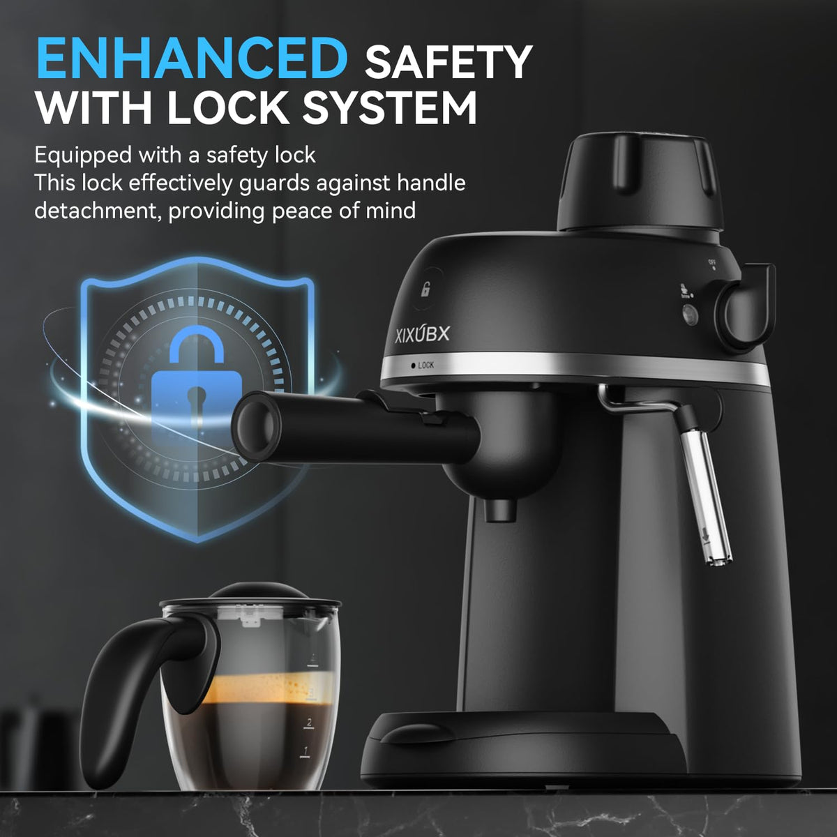 XIXUBX Coffee Machine, 3.5 Bar Espresso & Cappuccino Machine with Steam Wand, Compact Design Coffee Maker for Latte, Safety Lock & Tritan Cups, 800w, Black