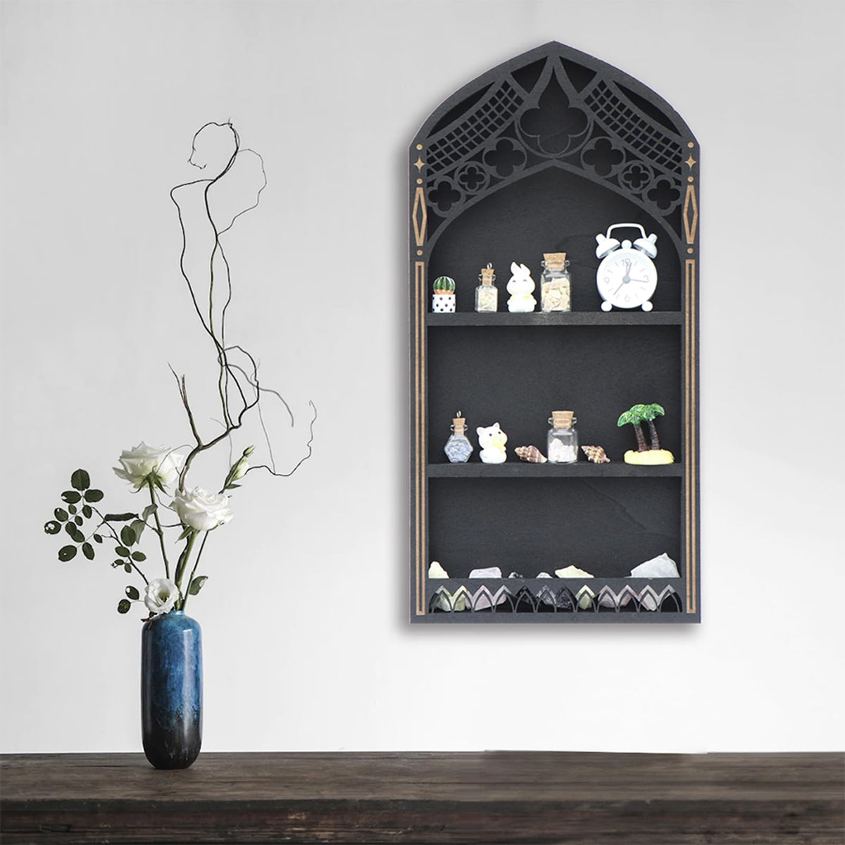 Xinsheinelry French Multi Layer Shelf for Crystal Mineral Agates Decorations Easy to Assemble Tiers Wooden Layer French